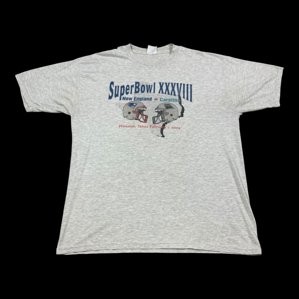 Vintage 2004 Jerzees Super Bowl XXXVIII Panthers Patriots Shirt Men's XL FLAW